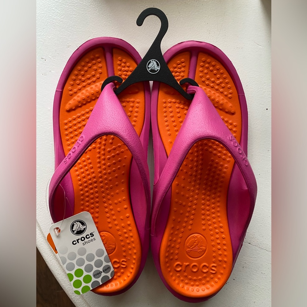 Pink and orange crocs